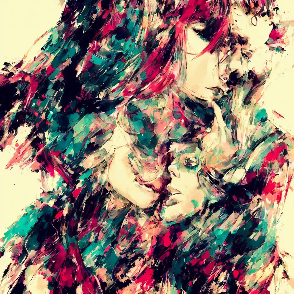 Image similar to an ultra detailed beautiful painting of a stylish woman with colorful haute couture dress, concert poster, retro, yoji shinkawa, conrad roset, greg rutkowski