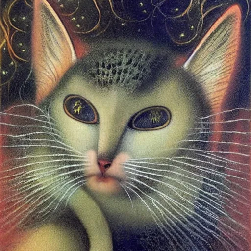 Prompt: by remedios varos, fractal versions of a cat, oil painting, high resolution