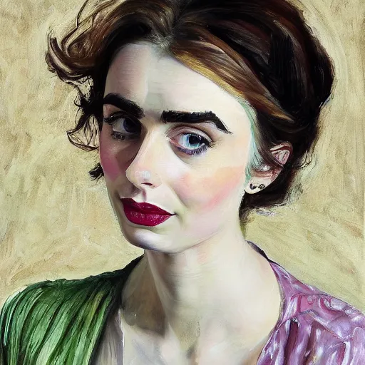 Image similar to of lilly collins painted by lucien freud