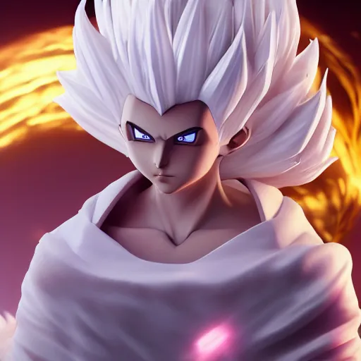 Prompt: a white queen chess piece going super saiyan, key anime visual, trending on artstation, 8 k