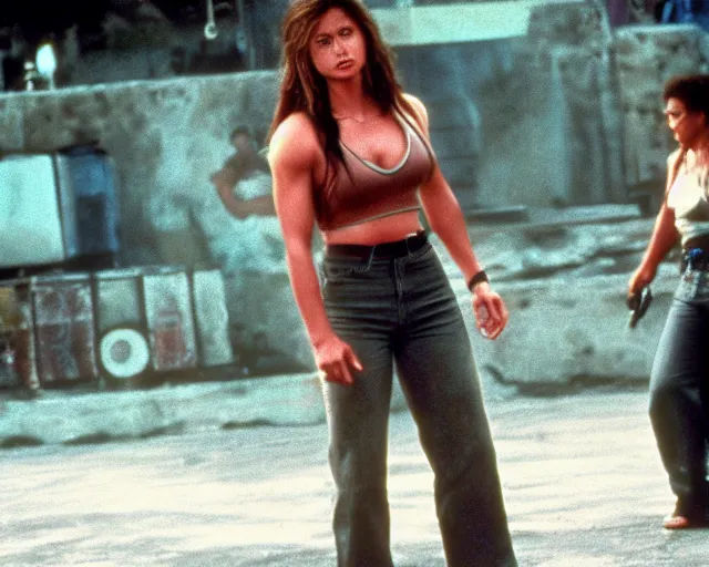 Prompt: a still of full body Elena, of Street Figther, in the movie Hard Target (1993), HDR, high quality, 8k, highly detailed and intricate,