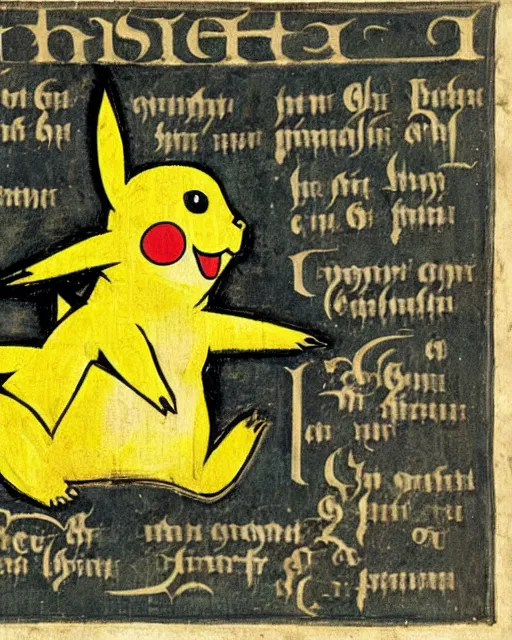 Prompt: a manuscript painting of Pikachu in the style of the Rochester Bestiary, Ashmole Bestiary