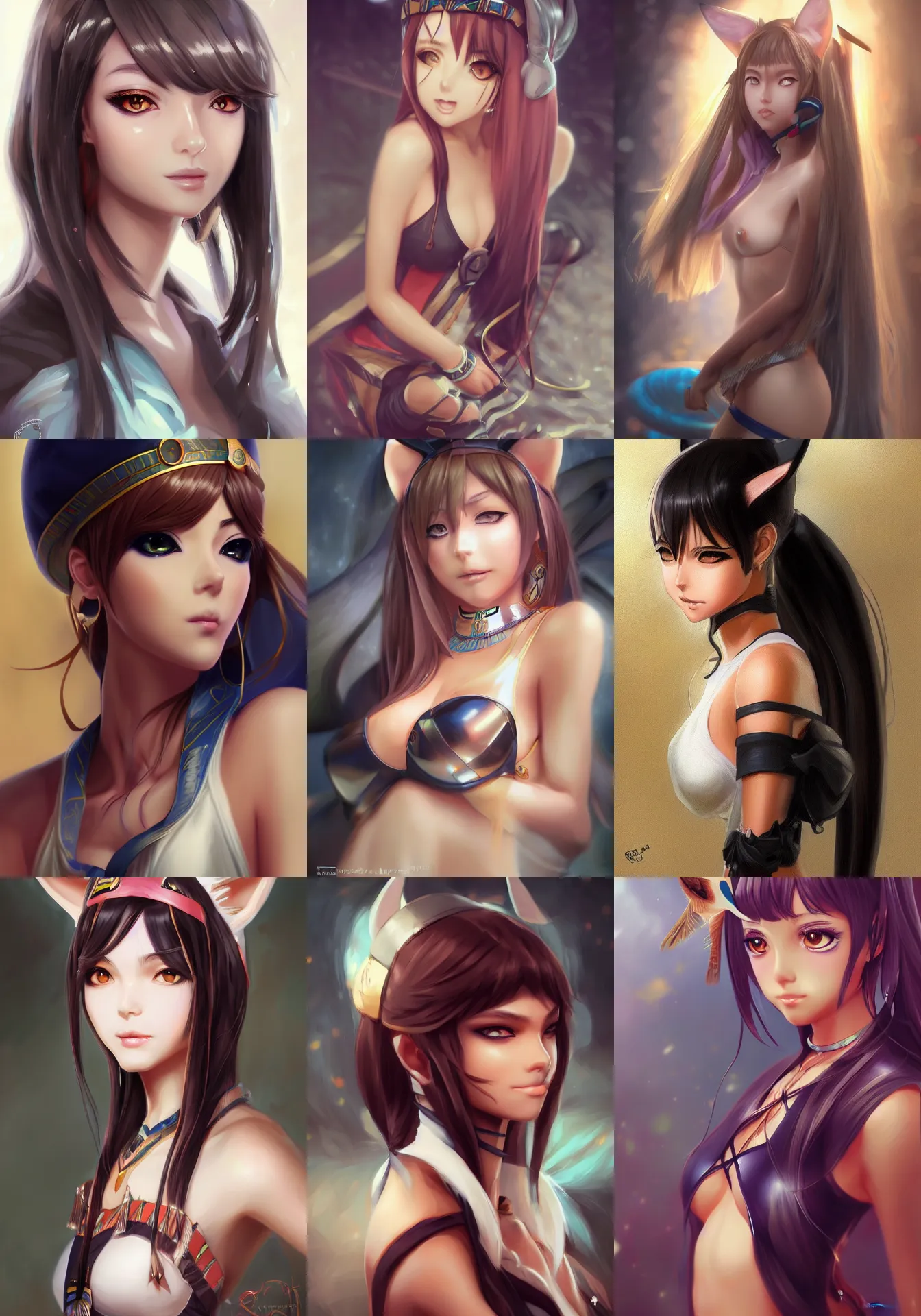 Prompt: A realistic anime portrait of an Egyptian cat girl, digital painting, by Stanley Artgerm Lau, Sakimichan, WLOP and Rossdraws, digtial painting, trending on ArtStation, SFW version