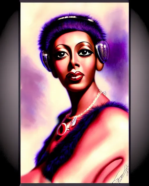 Image similar to photo of josephine baker, film still, dslr, by enoch bolles, ross tran, artgerm, wlop glossy skin, intricate detail, art deco, pearlescent, very coherent, cute