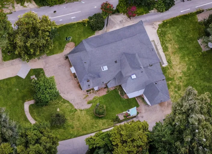 Image similar to realistic photo of a house from above, clean photo, stock photo, award winning, editorial, beautiful, establishing shot, 3 5 mm, zeiss lens, canon, nikon