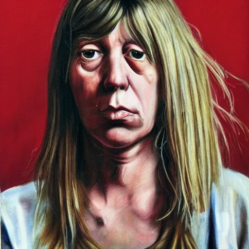 Prompt: high quality high detail painting by lucian freud, hd, portrait of kim gordon, sonic youth