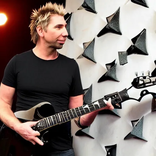 Image similar to chad robert kroeger of nickelback looking at a mystery object