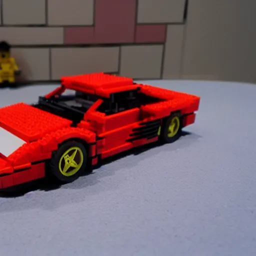 Image similar to red ferrari testarossa, outrun game, lego set