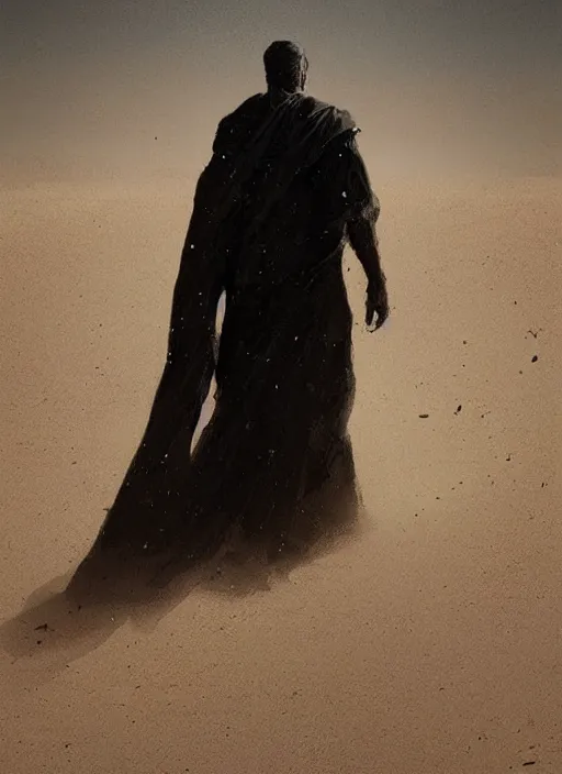 Image similar to a dark matter god walking in a desert wearing a black robe by greg rutkowski and artgem, detailed, digital art, trending on artstation, hyper - realistic