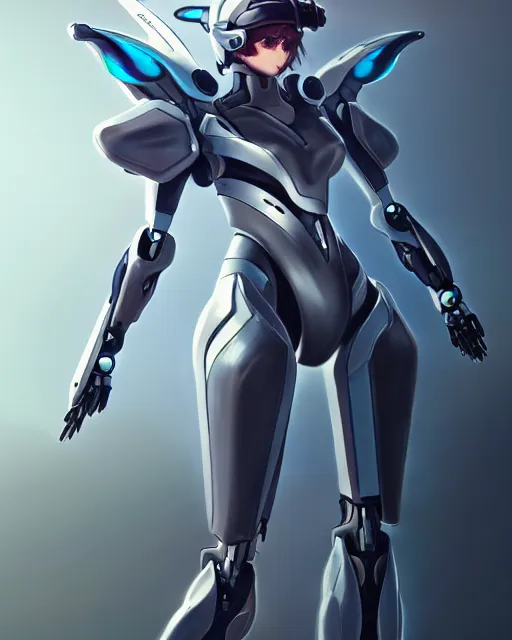 Image similar to uncropped stealthy feminine mecha ( with futuristic jet armor and wings ) with a heart visor helmet, symphogear, full body character portrait, hi - tech, trending on artstation, pastel armor, digital painting, concept art, sharp focus, illustration, art by wlop and greg rutkowski