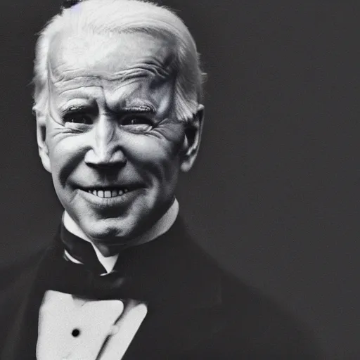 Prompt: daguerreotype photo of joe biden as a vampire count in a dark castle setting, children in cages, horror setting