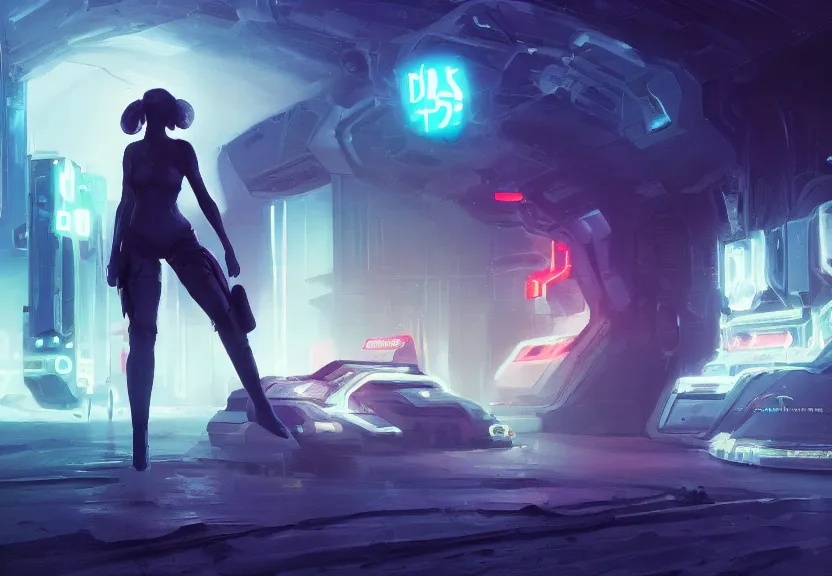 Image similar to painting of the figure of a woman in a futuristic town, space opera, traveler, bounty hunter, space bar, neon, high - tech, high contrast, concept art, dramatic lighting, digital art, 8 k, extremely detailed, drawn by ruan jia