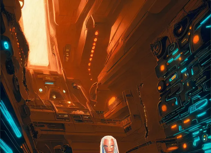 Image similar to rick nora is in the fifth element, far future, highly detailed, trending on artstation, intricate, cinematic composition, by rutkowski