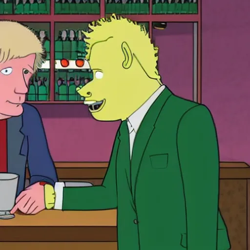 Prompt: BoJack Horseman at a bar with Boris Johnson