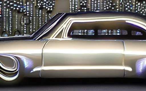 Prompt: apples new car in stage, dramatic lighting, silver paint