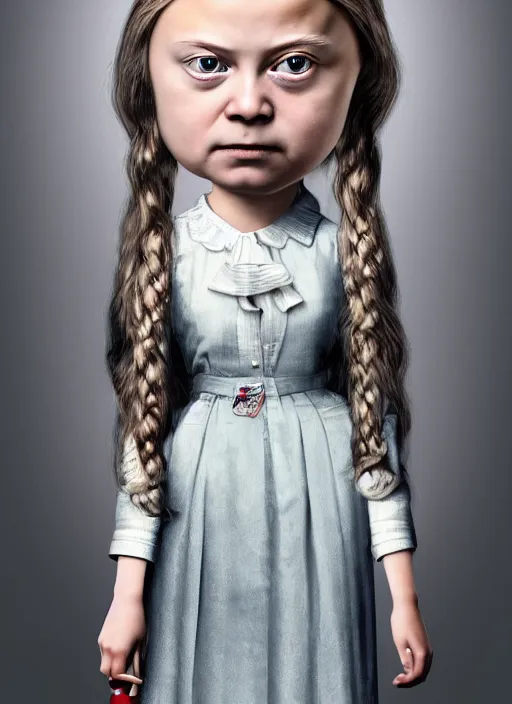 Image similar to greta thunberg as a mark ryden doll, detailed digital art, trending on Artstation