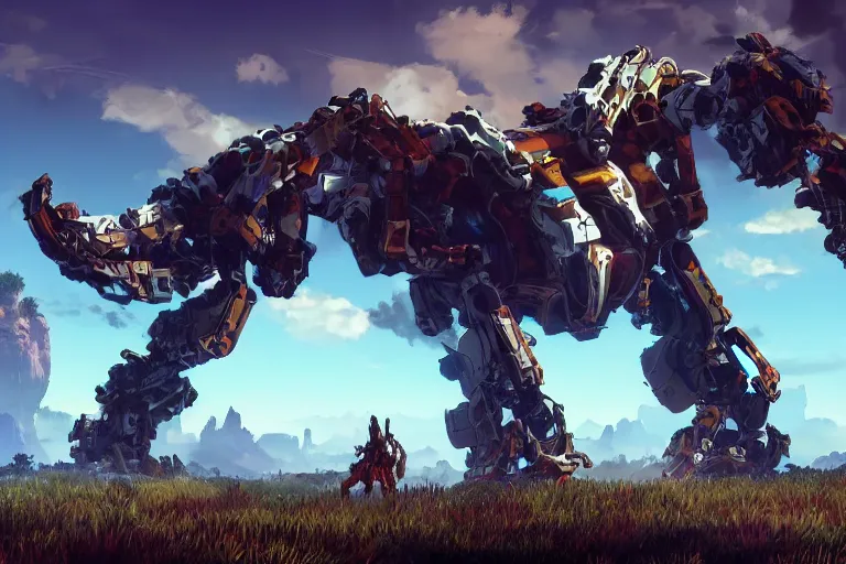 Image similar to stalker machine mecha animal beast robot of horizon forbidden west horizon zero dawn bioluminiscence global illumination ray tracing hdr fanart arstation by sung choi and eric pfeiffer and gabriel garza and casper konefal