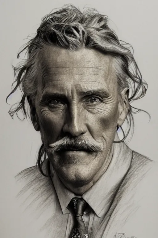 Image similar to hyperrealist pencil sketch of ken curtis as festus david malan and alphonse mucha, fantasy art, drawing, dynamic lighting, artstation, poster, volumetric lighting, very detailed faces, 4 k, award winning