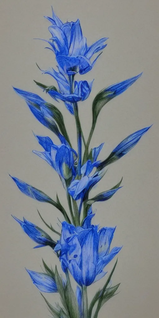Prompt: highly detailed beautiful photography of flower, sharp focus, dramatic, dynamic, lighting, elegant, blue background, harmony, beauty, masterpiece, by durero, by kim jung gi, pencil draw
