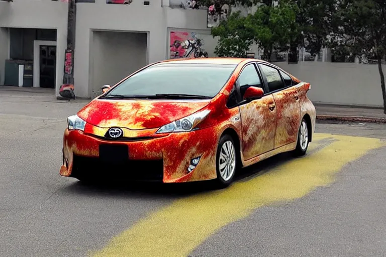 Prompt: Toyota Prius with flames painted on it