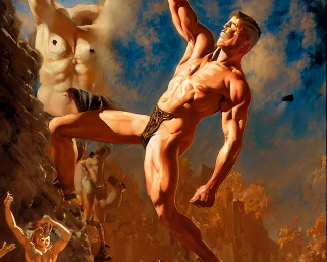 Prompt: muscular magician man, casting dark magic, summoning handsome devil. highly detailed painting by gaston bussiere, craig mullins, j. c. leyendecker, tom of finland, 8 k