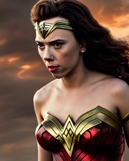 Prompt: scarlett johansson as wonder woman saber, movie, hyper realistic, hollywood promotional image, imax, 8 k