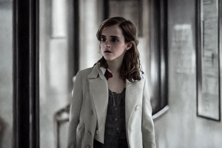 Image similar to emma watson, movie still, sharp focus, cinematic Christopher nolan film