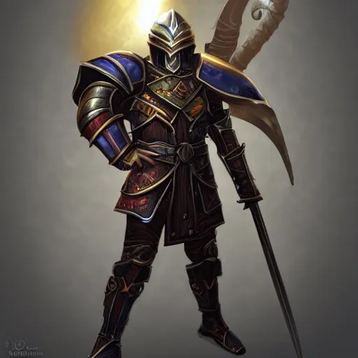 Image similar to animated armor with a helmet face and a sun emblem on his chest, wide shot photo, style of magic the gathering, dungeons and dragons, fantasy, intimidating