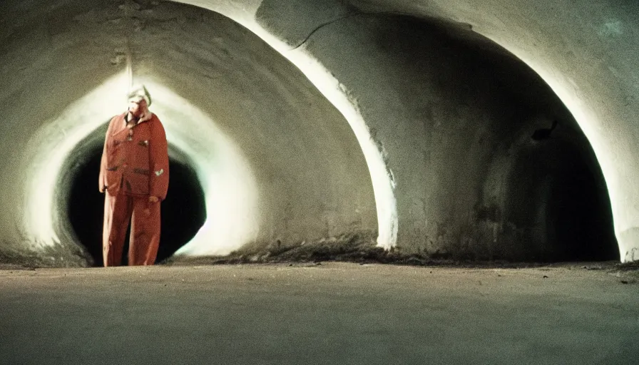 Prompt: 7 0 s movie still of a melting man in a tiny tunnel, cinestill 8 0 0 t 3 5 mm technicolor, heavy grain, high quality, high detail