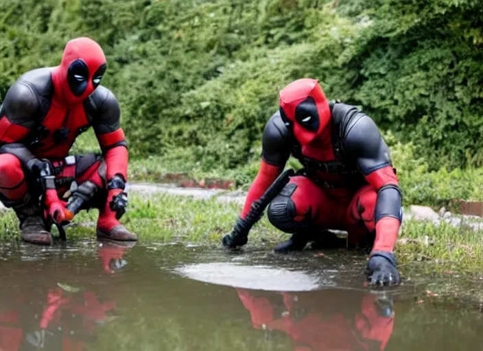 Image similar to film still of deadpool cleaning a sewer in the new dirty jobs tv series, 4 k