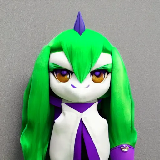 Image similar to cute fumo plush of a knight doggirl of a royal legion, green and purple, monster girl, vray