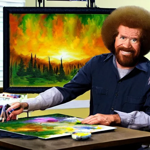 Image similar to bob ross painting the apocalypse