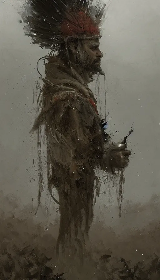 Image similar to portrait of a digital shaman, by jakub rozalski