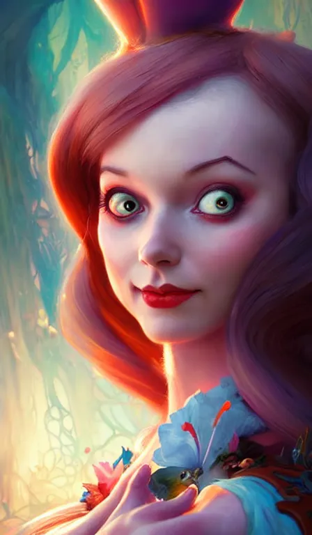 Prompt: illustration of alice from alice in wonder land, portrait, sharp focus, digital art, concept art, dynamic lighting, by anna dittmann 0. 3 5, mark arian 0. 2 5, marc davis 0. 7 5, and sandra chevrier 0. 5 5