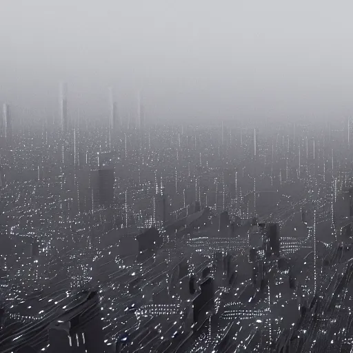 Prompt: Future city surrounded by dark mist