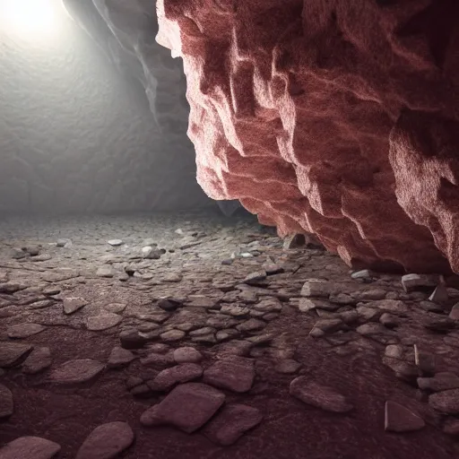 Image similar to dimly lit cave with crystals, raytracing, vray