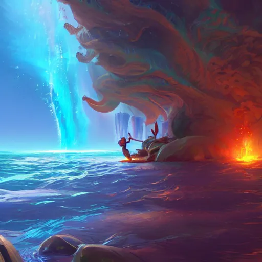 Image similar to samudra manthana, the origin of the elixir of eternal life, mattepainting concept blizzard pixar maya engine on stylized background splash comics global illumination lighting artstation, sharp focus, lois van baarle, ilya kuvshinov, rossdraws