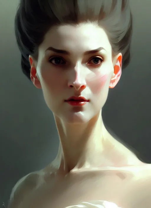 Image similar to character concept portrait of a woman with pointy ears and an elegant gown, pale face, intricate, elegant, digital painting, concept art, smooth, sharp focus, illustration, from Metal Gear, by Ruan Jia and Mandy Jurgens and William-Adolphe Bouguereau, Artgerm