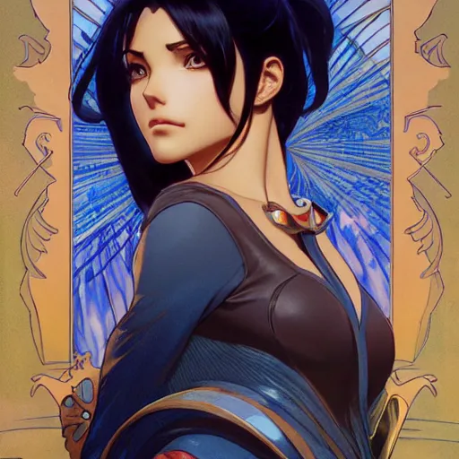 Prompt: highly detailed vfx portrait of nico robin, makoto shinkai, alphonse mucha, sharp focus, art by artgerm and greg rutkowski, backlit, harsh overhead sunlight, blue eyes, stanley kybric