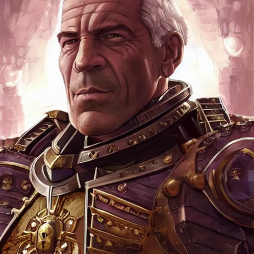 Image similar to Jeffrey Epstein as the emperor of humanity from warhammer 40k, detailed face made by stanly artgerm lau, wlop, rossdraws, james jean, andrei riabovitchev ,marc simonetti