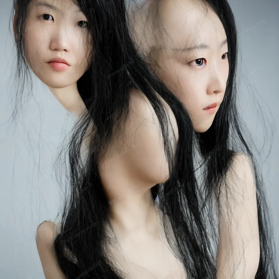 Prompt: a beautiful chinese girl, long black hair flowing, clear soulful eyes