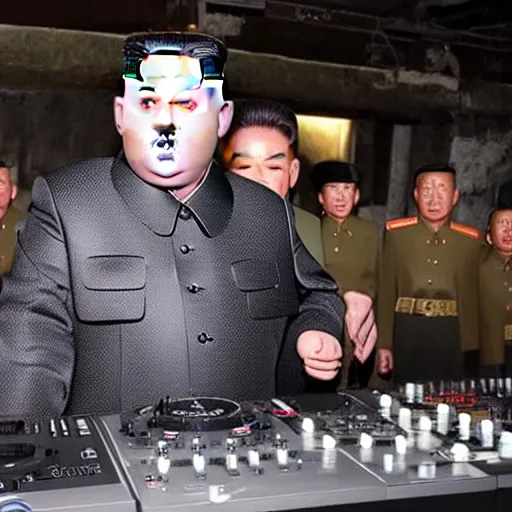 Image similar to kim jong un djing at berghain, berlin techno cdj 2 0 0 0