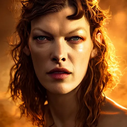 Image similar to milla jovovich as majestic gracious regal goddess persephone portrait, ancient greece, elysium, atmospheric lighting, painted, intricate, volumetric lighting, beautiful, rich deep colours masterpiece, golden hour, sharp focus, ultra detailed, by leesha hannigan, ross tran, thierry doizon, kai carpenter, ignacio fernandez rios