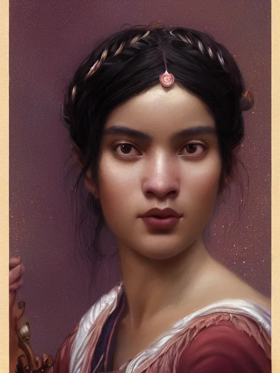 Prompt: beautiful portrait of a minority female wearing fantastic costume,pigtail,intricate, elegant, highly detailed, dim volumetric lighting, 8k,octane,post-processing,digital painting, trending on artstation, concept art, smooth, sharp focus, illustration,by Tom Bagshaw and Daniel Gerhartz and Albert Aublet and Lawrence Alma-Tadema and alphonse mucha