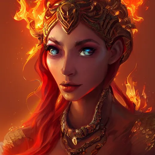 Prompt: A stunning portrait of a flame goddess by Andrews Esao, fantasy, Trending on artstation.