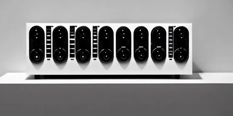 Image similar to dezeen showroom , minimalissimo, archdaily, ignant, teenage engineering moad, product design concept, product shot of moog melotron synthesizer made by jony ives , dieter rams, 8k, high detailed photo