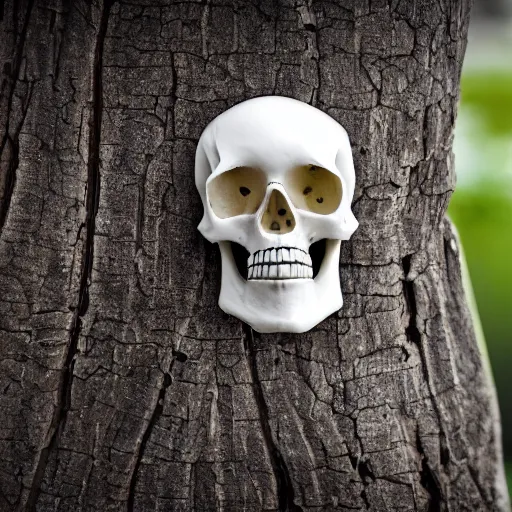 Prompt: skull on a table, EOS-1D, f/1.4, ISO 200, 1/160s, 8K, RAW, unedited, symmetrical balance, in-frame