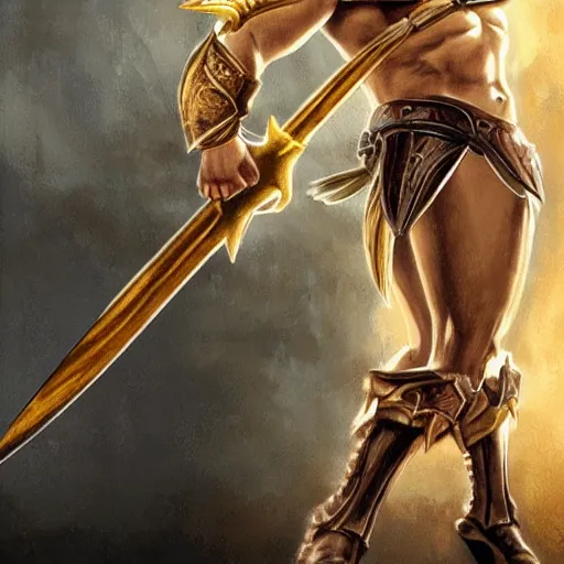 Prompt: a fantasy portrait of a giant golden axe weapon