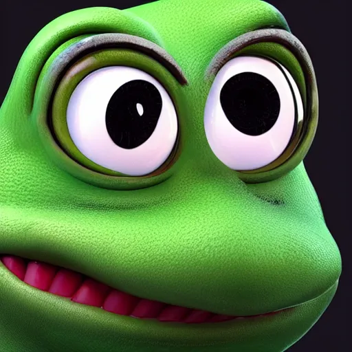 Prompt: a sadge - sad - pepe - the - frog, looking more depressed than usual, quivering lips, fists in the air, sweat flying, cgi render, zbrush, octane, keyshot render