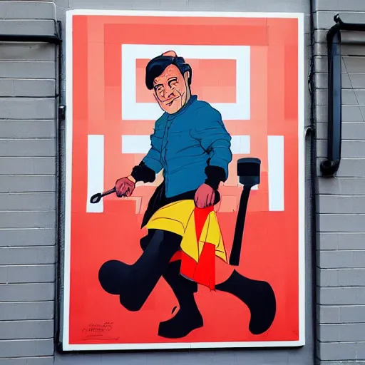 Image similar to robin williams characters street art mural by sachin teng x supreme : 1 high contrast, hard edges, matte painting, geometric shapes, disney, masterpiece : 1